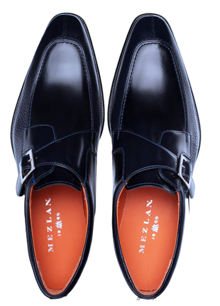 Mezlan Pego Navy Blue Deerskin & Calf Monk Strap Dress Shoes