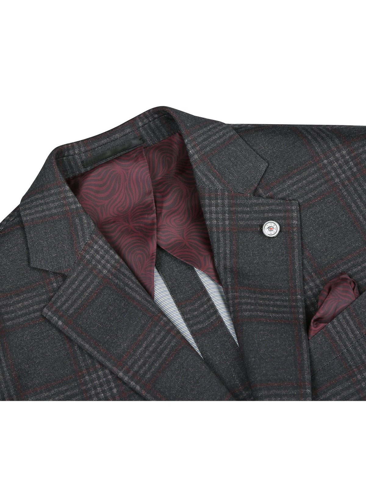 Men&#39;s Blazer Slim Fit Half Canvas Dark Grey Windowpane Sport Coat