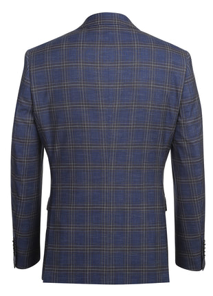 English Laundry Navy & Brown Windowpane Slim Fit Peak Lapel 2 Button Stretch Suit