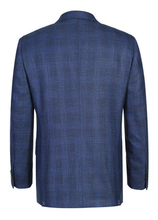 Men's Classic Fit Single Breasted Two Button Navy Big-Plaid Suit Jacket Blazer