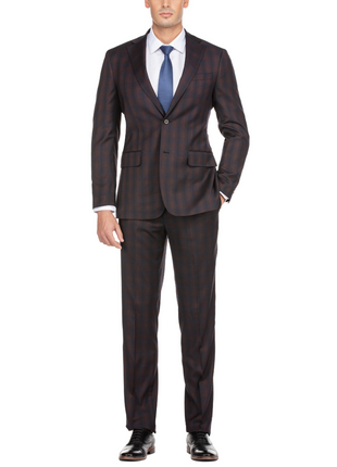 English Laundry Dark Navy With Burgundy Check Slim Fit 2 Button Stretch Suit