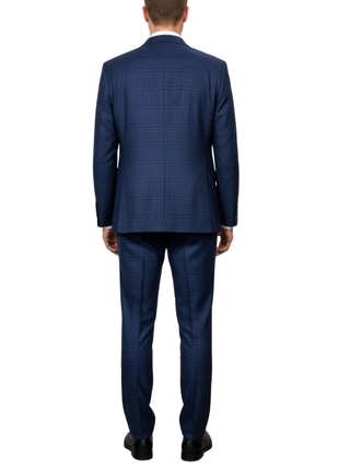 Canuti Navy Blue Plaid Modern Fit Notch Lapel 3 Piece Suit