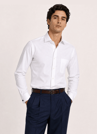 Christopher Morris Solid White Classic Fit Cotton Cutaway Collar Non-Iron French Cuff Dress Shirt