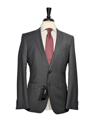 Hugo Boss Super 100s Black Textured Slim Fit Notch Lapels Wool 2-Button Suit - 38R