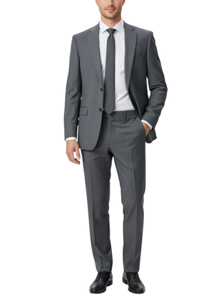 Hugo Boss Mens Gray Textured Notch Lapels Classic Fit 2 Button Wool Suit - 40L - The Suit Depot