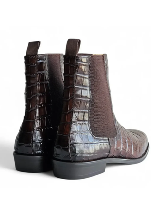 Carrucci Mens Chestnut Crocodile Embossed Leather Chelsea Boots