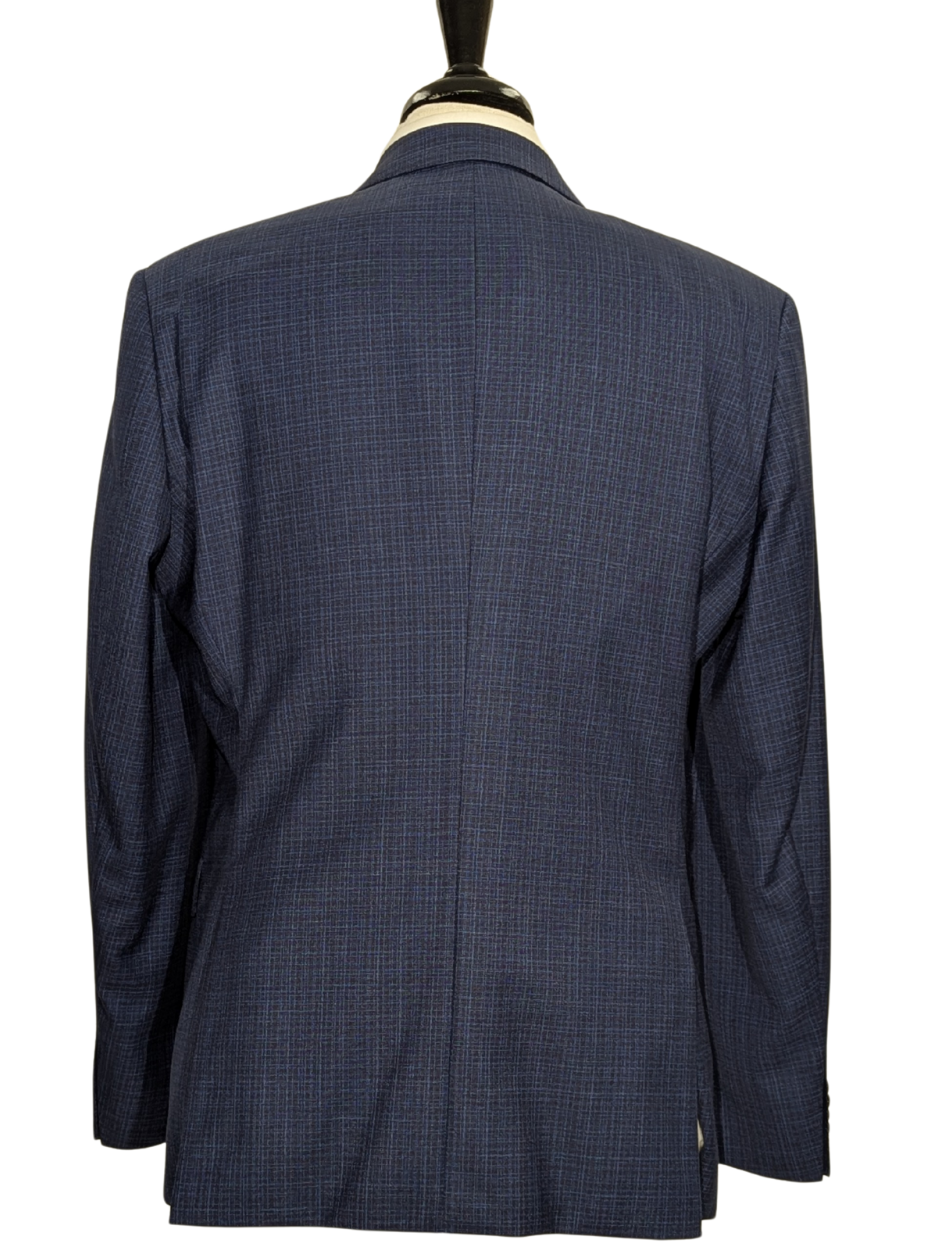 Hugo Boss Super 130 Drago Blue Check Wool Notch Lapel Two-Button