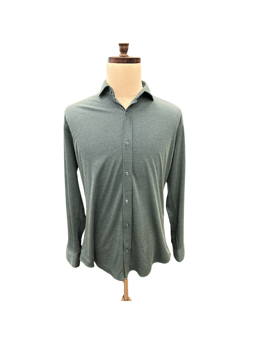 Enzo Liberti Camisa de vestir de punto 100% algodón, color verde oliva, ajuste moderno, para hombre