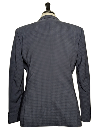 Hugo Boss Lanificio Blue and Gray Tonal Check Slim Fit Notch Lapels Wool 2-Button Suit - 40R