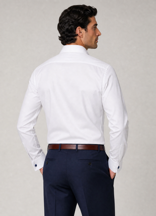 Christopher Morris Solid White Slim Fit Cotton Spread Collar Non-Iron French Cuff Dress Shirt