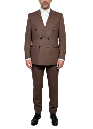 Canuti Brown Houndstooth Modern Fit Peak Lapels Double Breasted Suit
