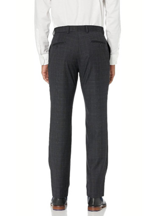 Tommy Hilfiger Charcoal Grey with Light Blue Windowpane Modern Fit Notch Lapel Wool Stretch Suit
