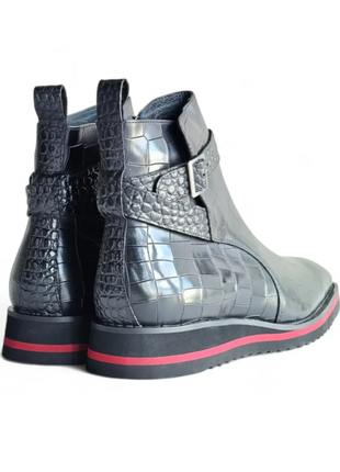 Carrucci Vesper Black Croc Embossed Leather Cross Strap Wedge Boots - The Suit Depot