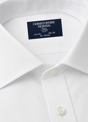 Christopher Morris Mens Solid White Slim Fit Spread Collar Non Iron Cotton Dress Shirt