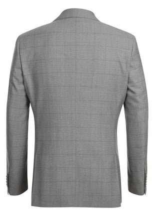 English Laundry Grey Windowpane Plaid Slim Fit Notch Lapel 2 Button Wool Suit
