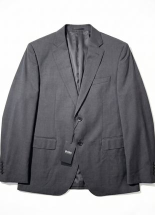 Boss Solid Charcoal Gray Notch Lapel Comfort fit Wool Stretch 2-Button Suit 42S
