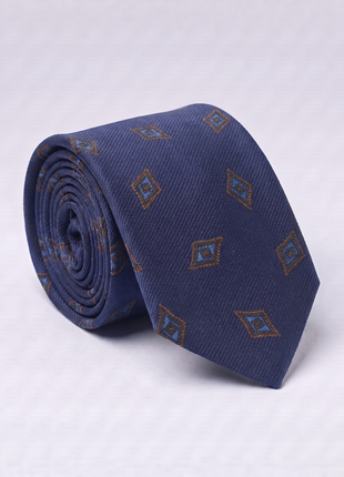 Letteriello Midnight Blue with Orange Diamond Pattern Italian Silk Neck Tie