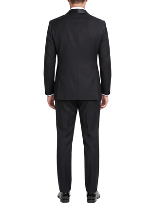 Mazara Mens Solid Black Shawl Lapel Classic Fit Wool One-Button Formal Tuxedo Suit.