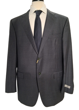 Canali Grey Micro Check 100% Wool Suit 46L