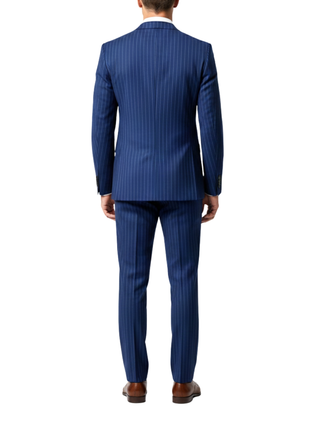 Centrion Mens Blue Pinstripe Slim Fit Peak Lapels Double Breasted Wool Suit - The Suit Depot
