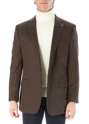 Blujacket Mens Brown Regular Fit Silk Cashmere 2 Button Blazer Sportcoat