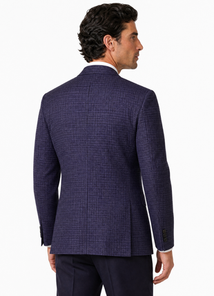 Canali 1934 Kei Navy Blue Mini Check Modern Fit  Notch Lapel 2-Button Wool Sport Coat 44R
