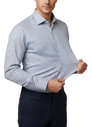 Vitarelli Italy White & Blue Slim Fit 4-Way Super Stretch Wrinkle Resistant Dress Shirt