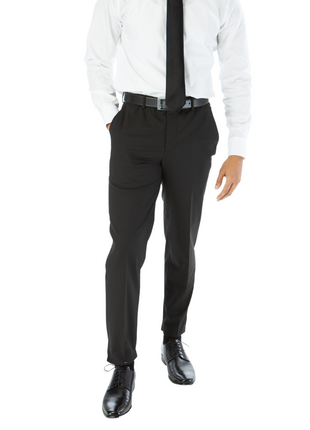 Raphael Mens Solid Black Slim Fit Flat Front Prehemmed Stretch Dress Pants