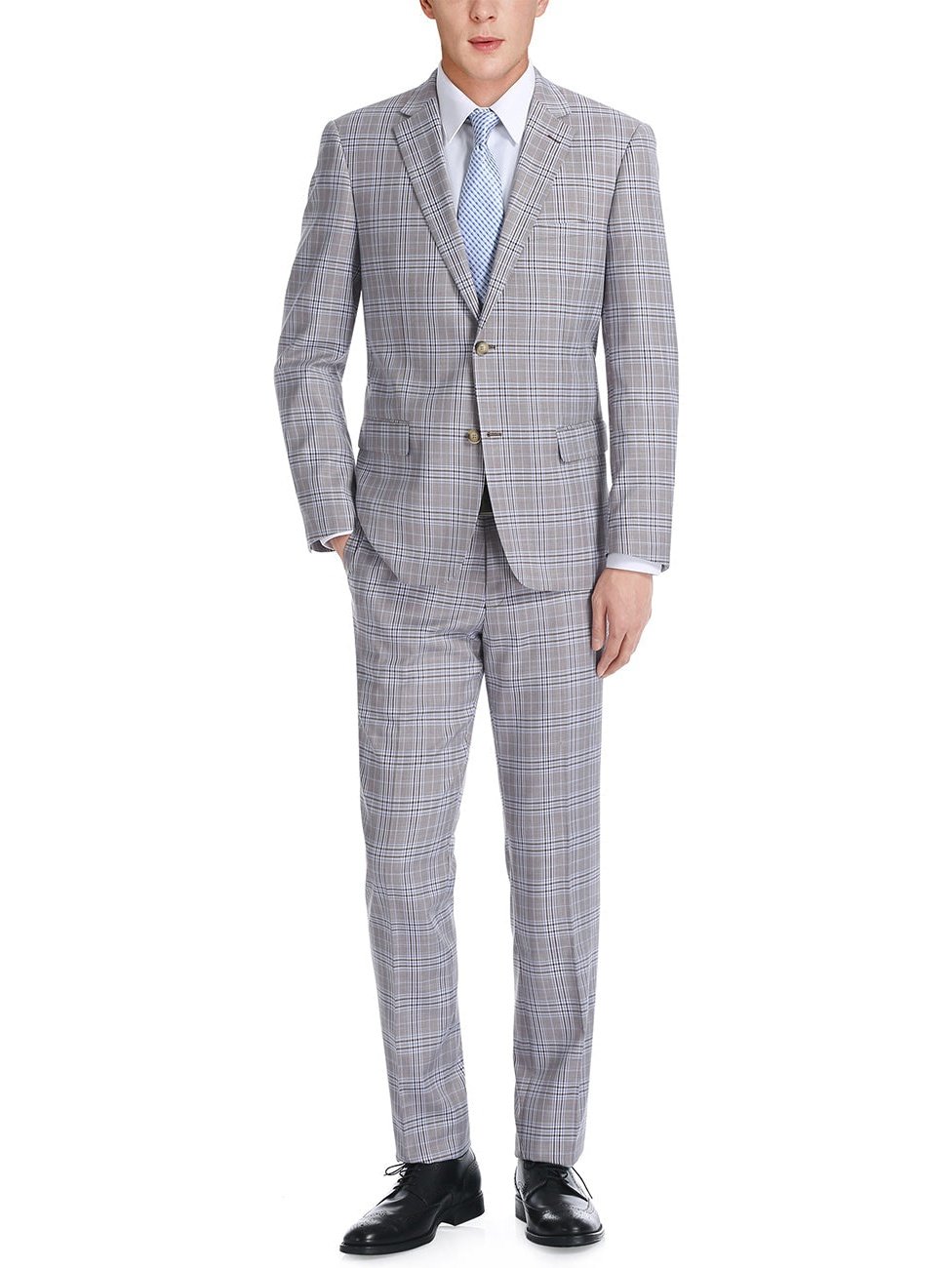 Men&#39;s Slim Fit 2-Piece Single Breasted Check Dress Suit