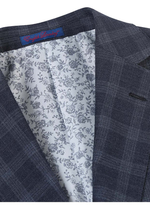 English Laundry Mens Navy Windowpane Slim Fit Notch Lapel 2 Button Stretch Suit
