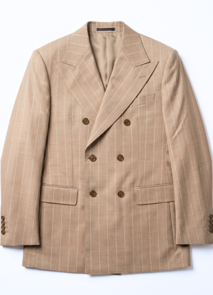 Bergamo Beige Pinstripe Modern Fit Peak Lapel Double-Breasted Wool Suit