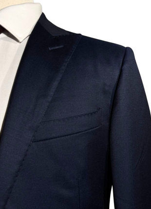 Corneliani Mens Navy Blue and Silver Mixed Pattern Fully-Canvassed Peak Lapel Classic Fit 3-Piece Wool Suit - 40R