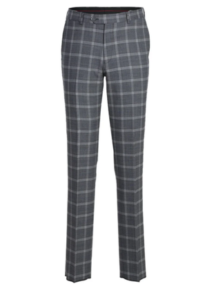 English Laundry Gray Windowpane Slim Fit Notch Lapel Wool Blend Stretch 2 Button Suit