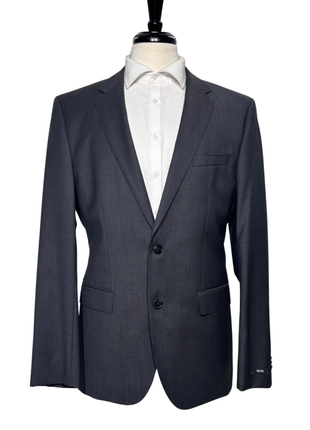 Hugo Boss Textured Charcoal Gray Notch Lapel Classic Fit Wool 2-Button Suit 40L - The Suit Depot