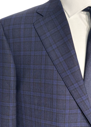 Canali Navy Blue Windowpane Plaid Notch Lapel 100% Wool 2 Button Suit 44L