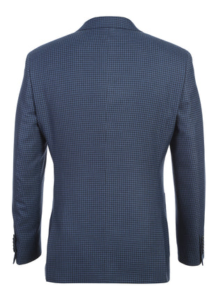 English Laundry Mens Blue & Black Micro Check Slim Fit Peak Lapel 2 Button Stretch Suit