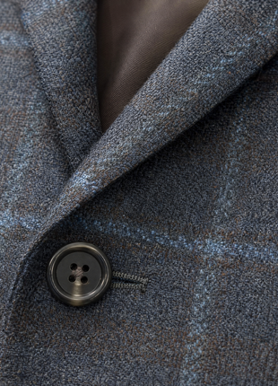 Oxxford Clothes Navy Blue with Brown Windowpane Classic Fit Wool 2-Button Sport Coat 44R