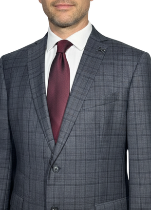 John Varvatos Plaid Charcoal Gray Half-Canvassed Slim Fit Two Button Wool Suit