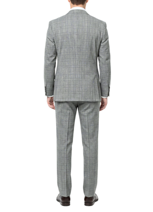 Tovaglia Mens Black & White Glen Plaid Classic Fit Peak Lapel Wool 2-Button Suit