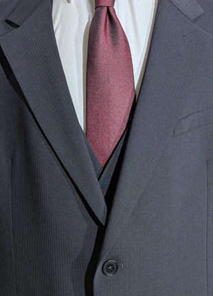 Armani Collezioni Navy Tonal Pinstriped Notch Lapel 3-Piece wool Stretch Suit - 48R