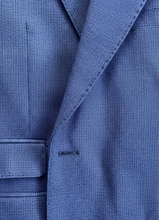 Centrion Mens Micro-Check Blue Classic Fit Peak Lapel 2-Button Wool Suit
