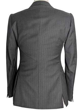 Armani Collezioni M-Line Charcoal Grey Pinstriped Notch Lapel Modern Fit 2 Button Wool Suit - 38R