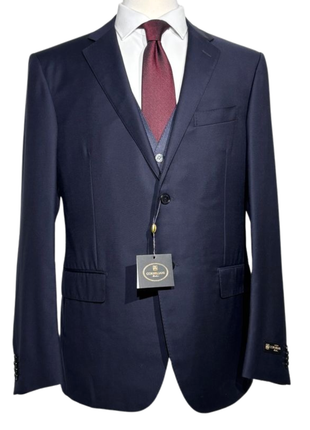Corneliani Mens Solid Navy Blue Fully-Canvassed Notch Lapel Slim Fit 3-Piece Wool Suit - 44R