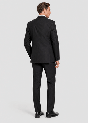 Hugo Boss Mens Solid Black Notch Lapels Classic Fit Stretch 2-Button Wool Suit - 44L