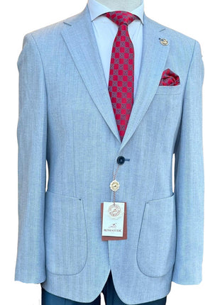Romaster Tonal Striped Light Blue Slim Fit Stretch Wool Blend Blazer Sportcoat