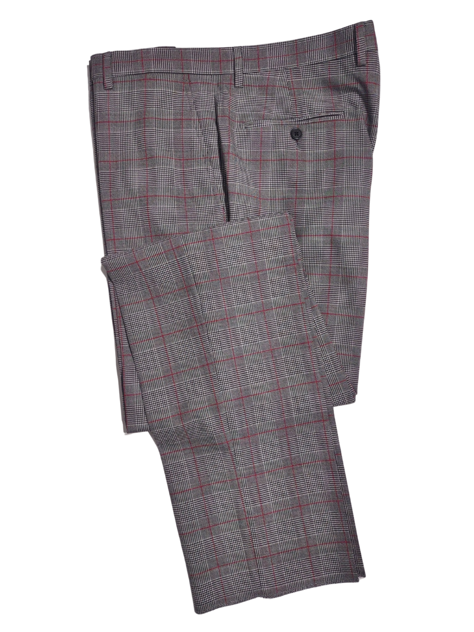 Canuti Men's Grey Glen Plaid Red Windowpane Wool Suit with Peak Lapels The Suit Depot Canuti Men's Grey Glen Plaid Red Windowpane Wool Suit with Peak Lapels The Suit Depot