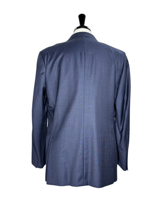 Isaia Mens Blue Windowpane Fully-Canvassed Notch Lapel Slim Fit 2-Button Wool Suit - 44L