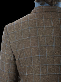 Thumbnail for Sartoria Mazara Mens Slim Fit Brown With Blue Check Two Button Stretch Blazer Sportcoat