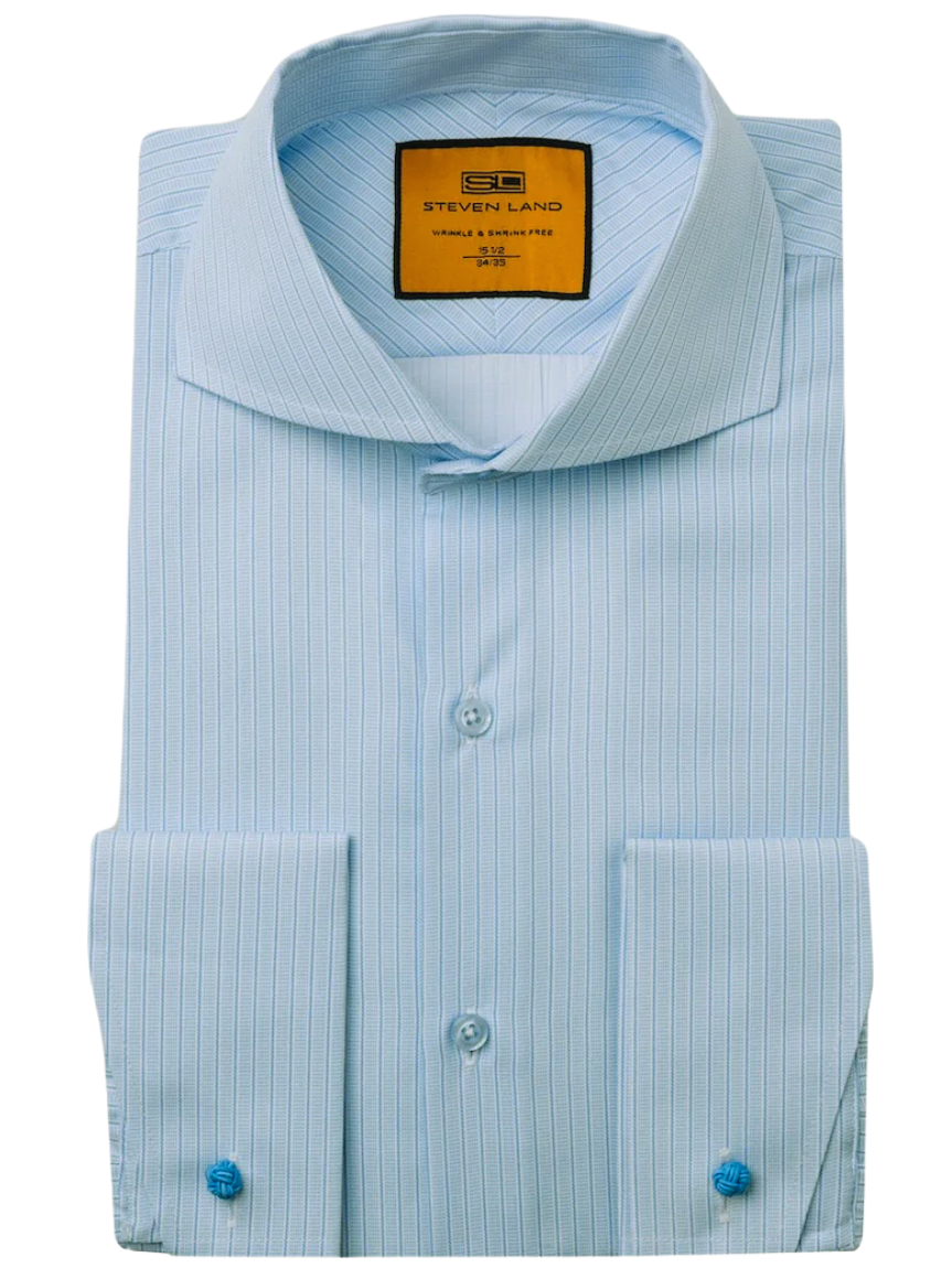 cutaway collar french cuff dress shirt Pure Cotton Broadcloth Solid Color Cutaway Spread Collar French Cuff Dress Shirt - White