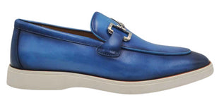 Men's Blue Leather Horsebit Loafers with Sporty White Sole